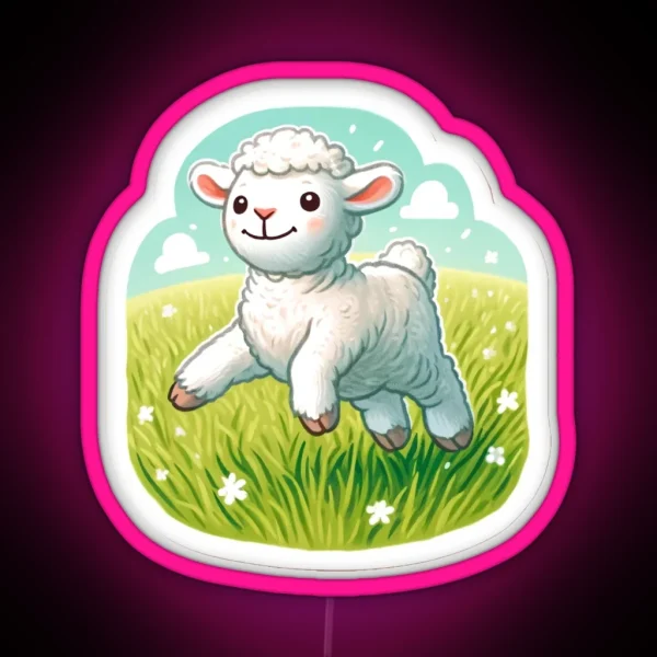 A Playful Lamb In Pastel Meadows RGB Neon Sign