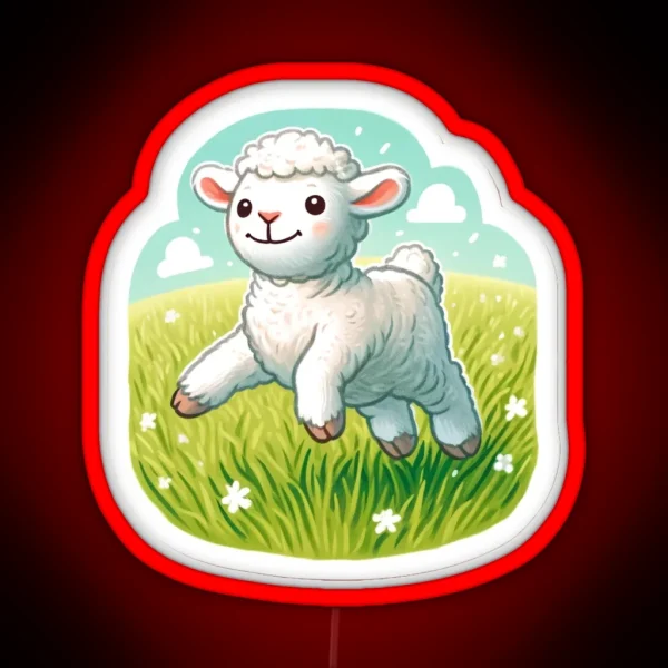 A Playful Lamb In Pastel Meadows RGB Neon Sign
