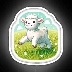 A Playful Lamb In Pastel Meadows RGB Neon Sign