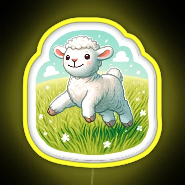 A Playful Lamb In Pastel Meadows RGB Neon Sign
