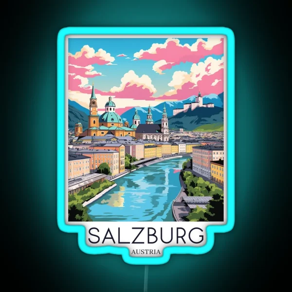A Pop Art Travel Print Of Salzburg Austria RGB Neon Sign