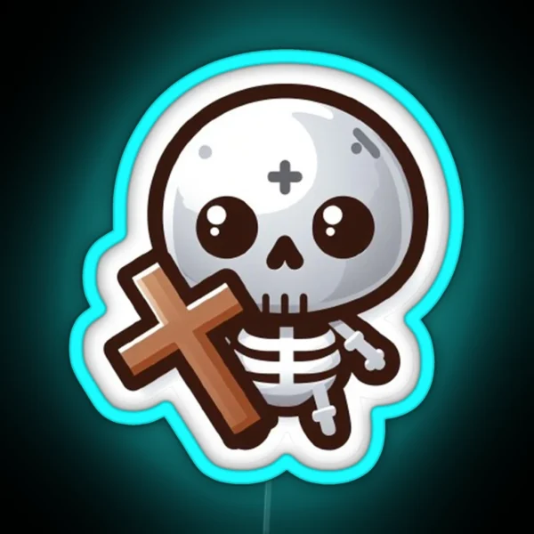 A Small Skeleton With A Cross RGB Neon Sign