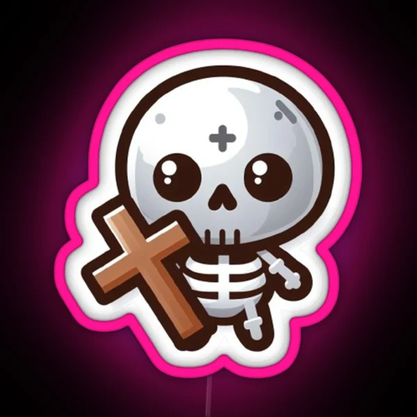 A Small Skeleton With A Cross RGB Neon Sign