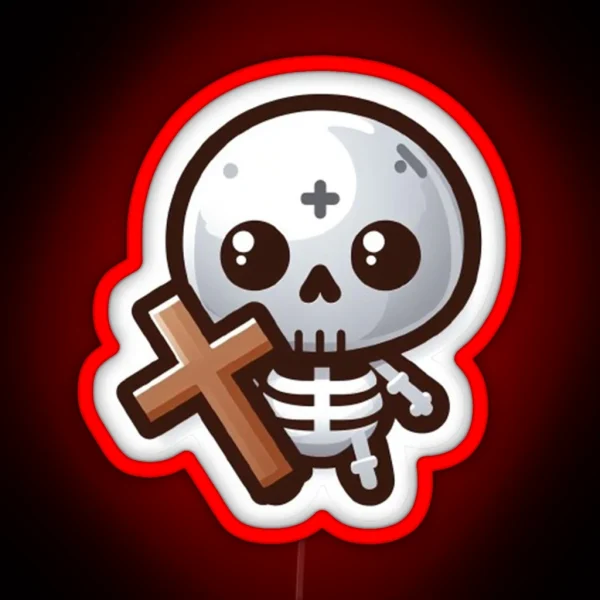 A Small Skeleton With A Cross RGB Neon Sign