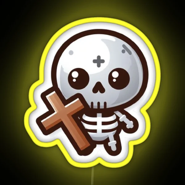 A Small Skeleton With A Cross RGB Neon Sign