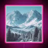 Dreamy Snow-Capped Mountain Scene in Vibrant Colorful Neon Light RGB