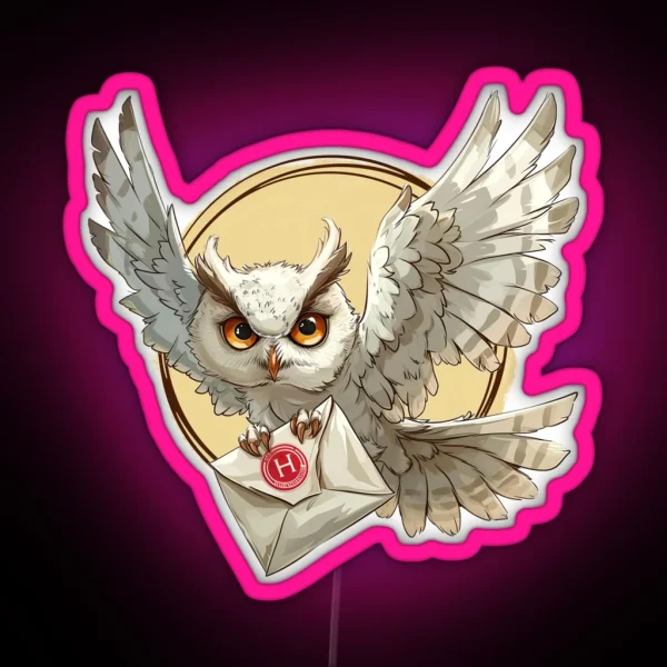 A Snowy Owl Carrying A Sealed Letter Fantasy RGB Neon Sign