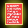 Philosophical warning against societal breakdown in bold RGB neon letters