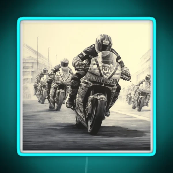A Superbike Race Sketch RGB Neon Sign