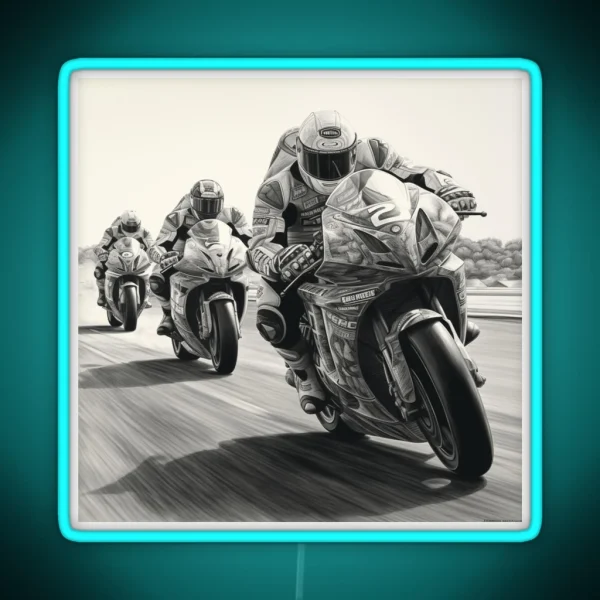 A Superbike Race Sketch RGB Neon Sign