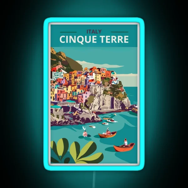 A Vintage Travel Art Of Cinque Terre Italy RGB Neon Sign