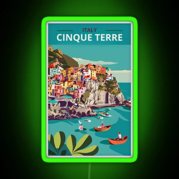 A Vintage Travel Art Of Cinque Terre Italy RGB Neon Sign