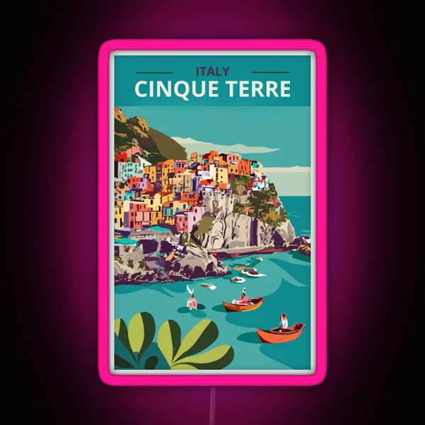 A Vintage Travel Art Of Cinque Terre Italy RGB Neon Sign