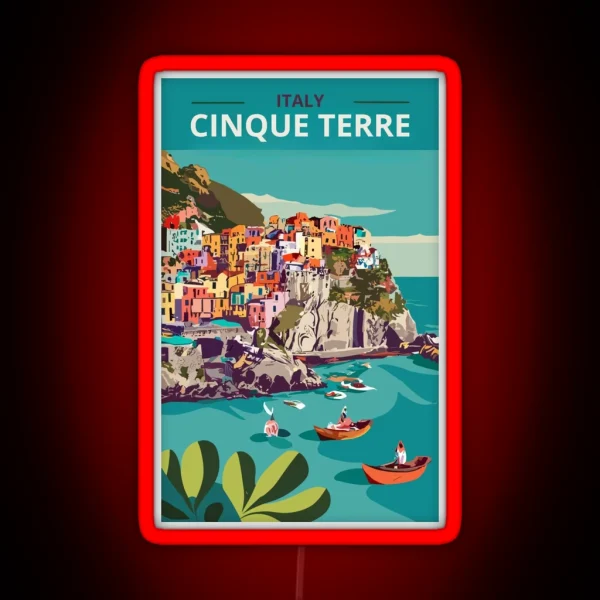 A Vintage Travel Art Of Cinque Terre Italy RGB Neon Sign