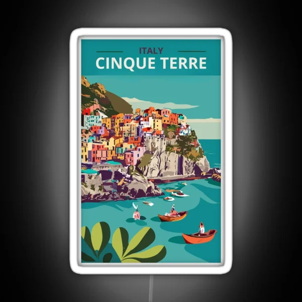 A Vintage Travel Art Of Cinque Terre Italy RGB Neon Sign