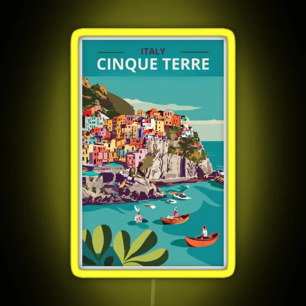 A Vintage Travel Art Of Cinque Terre Italy RGB Neon Sign
