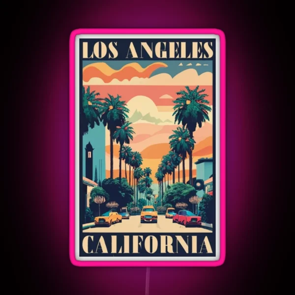 A Vintage Travel Art Of Los Angeles California US RGB Neon Sign