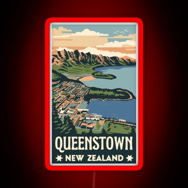 A Vintage Travel Art Of Queenstown New Zealand RGB Neon Sign