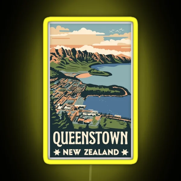 A Vintage Travel Art Of Queenstown New Zealand RGB Neon Sign