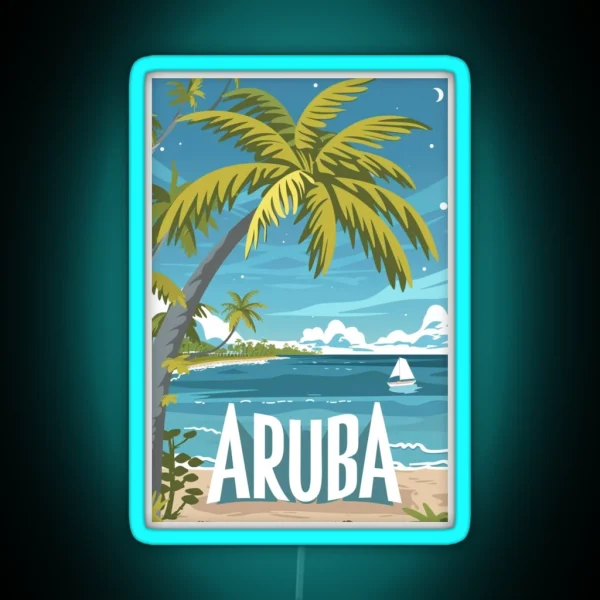 A Vintage Travel Illustration Of Aruba RGB Neon Sign