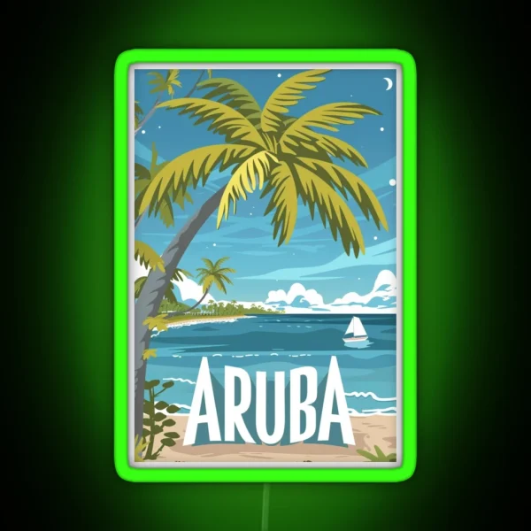A Vintage Travel Illustration Of Aruba RGB Neon Sign