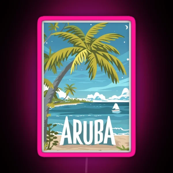 A Vintage Travel Illustration Of Aruba RGB Neon Sign