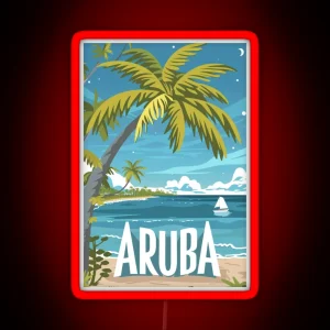 A Vintage Travel Illustration Of Aruba RGB Neon Sign