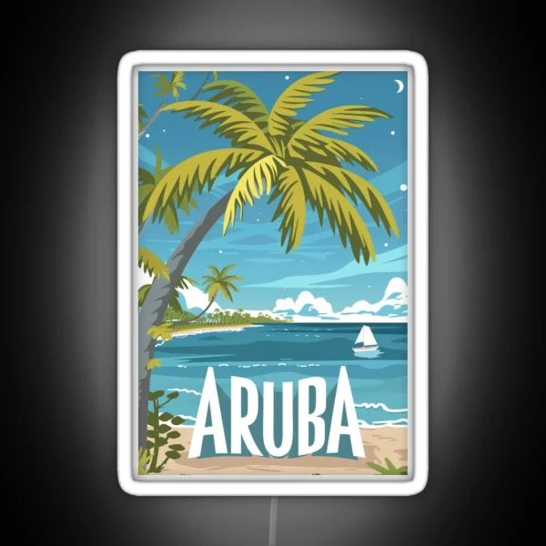 A Vintage Travel Illustration Of Aruba RGB Neon Sign