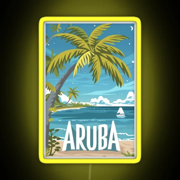 A Vintage Travel Illustration Of Aruba RGB Neon Sign