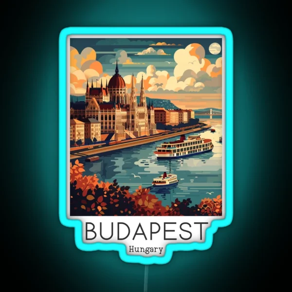 A Vintage Travel Illustration Of Budapest Hungary RGB Neon Sign