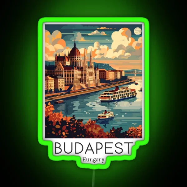 A Vintage Travel Illustration Of Budapest Hungary RGB Neon Sign