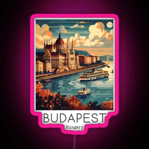 A Vintage Travel Illustration Of Budapest Hungary RGB Neon Sign