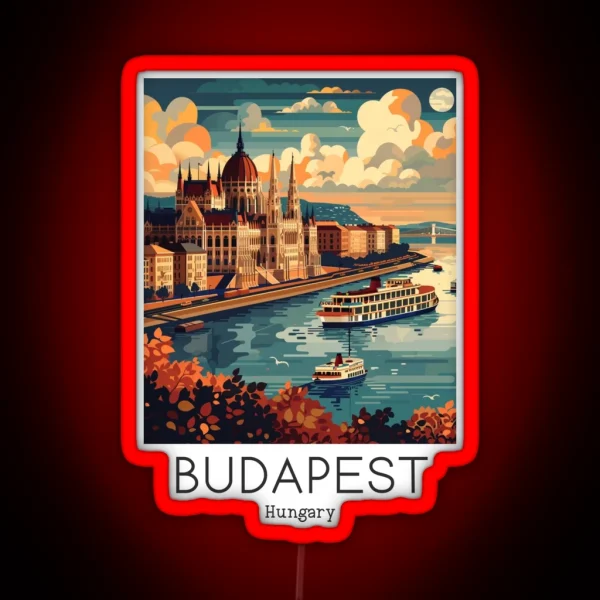 A Vintage Travel Illustration Of Budapest Hungary RGB Neon Sign