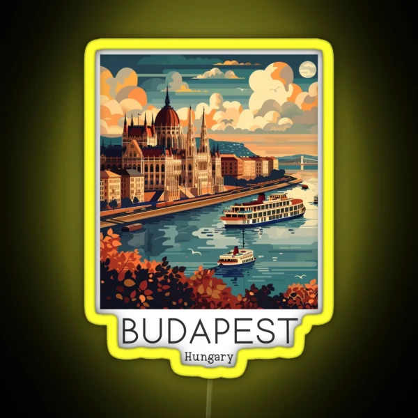 A Vintage Travel Illustration Of Budapest Hungary RGB Neon Sign