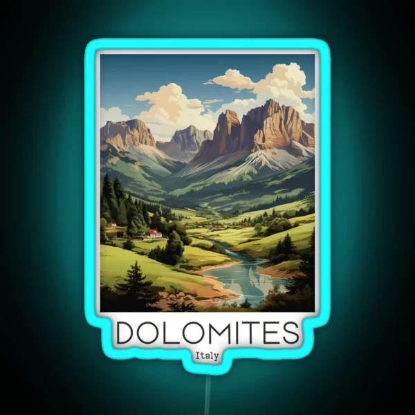 A Vintage Travel Illustration Of Dolomites Italy RGB Neon Sign