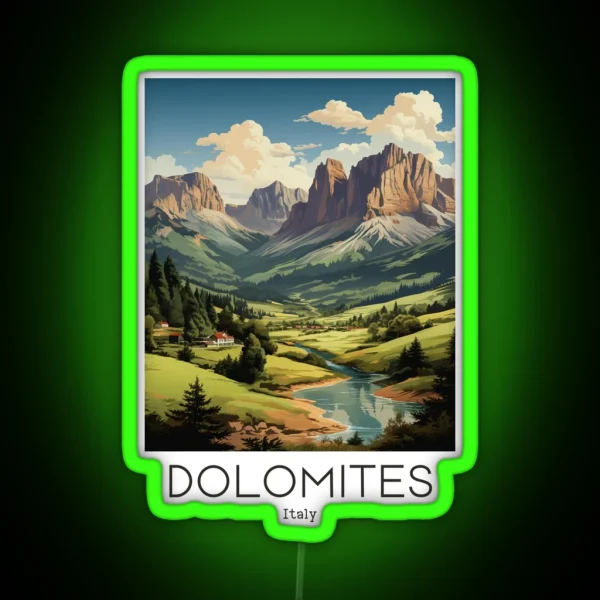 A Vintage Travel Illustration Of Dolomites Italy RGB Neon Sign