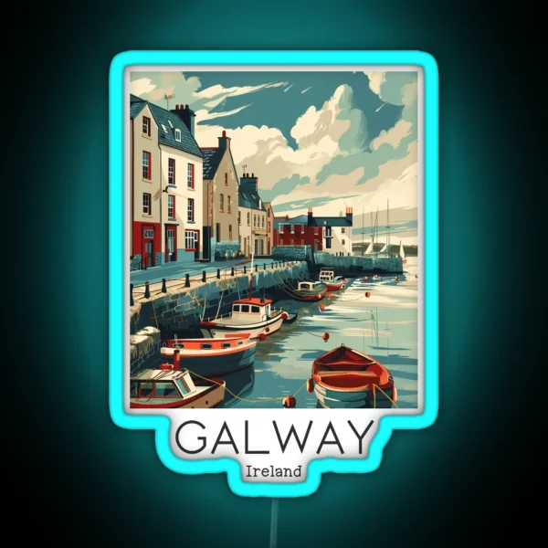 A Vintage Travel Illustration Of Galway Ireland RGB Neon Sign