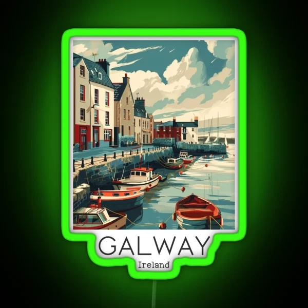 A Vintage Travel Illustration Of Galway Ireland RGB Neon Sign