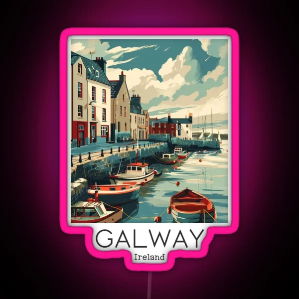 A Vintage Travel Illustration Of Galway Ireland RGB Neon Sign