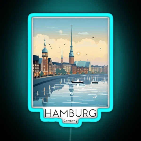 A Vintage Travel Illustration Of Hamburg RGB Neon Sign