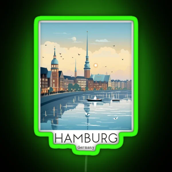A Vintage Travel Illustration Of Hamburg RGB Neon Sign