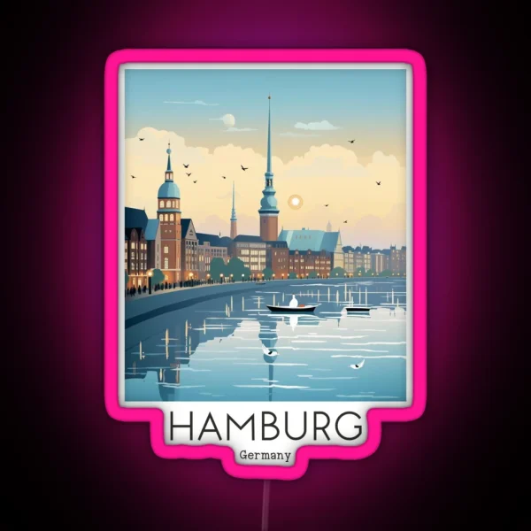 A Vintage Travel Illustration Of Hamburg RGB Neon Sign