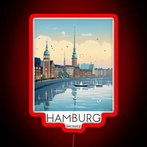 A Vintage Travel Illustration Of Hamburg Germany RGB Neon Sign