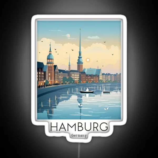 A Vintage Travel Illustration Of Hamburg RGB Neon Sign