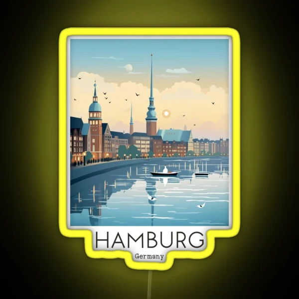 A Vintage Travel Illustration Of Hamburg RGB Neon Sign