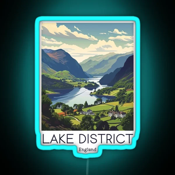 A Vintage Travel Illustration Of Lake District England RGB Neon Sign