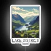 Vintage-inspired travel poster-style illustration of the Lake District in England