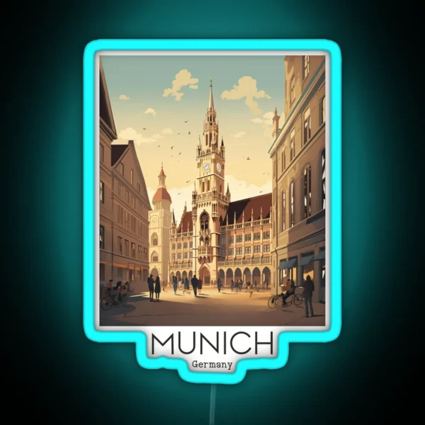 A Vintage Travel Illustration Of Munich RGB Neon Sign