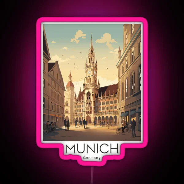 A Vintage Travel Illustration Of Munich RGB Neon Sign