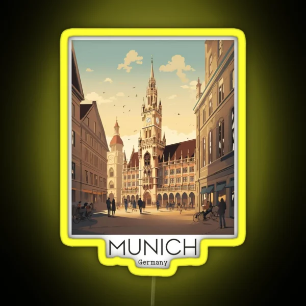 A Vintage Travel Illustration Of Munich RGB Neon Sign